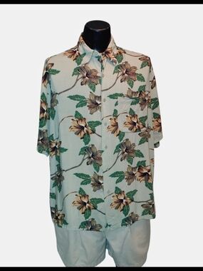 Puritan Floral Hawaiian Button-up in Beige and Green